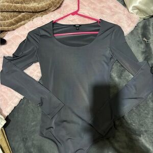 Express Gray Long Sleeve Cut Out Bodysuit